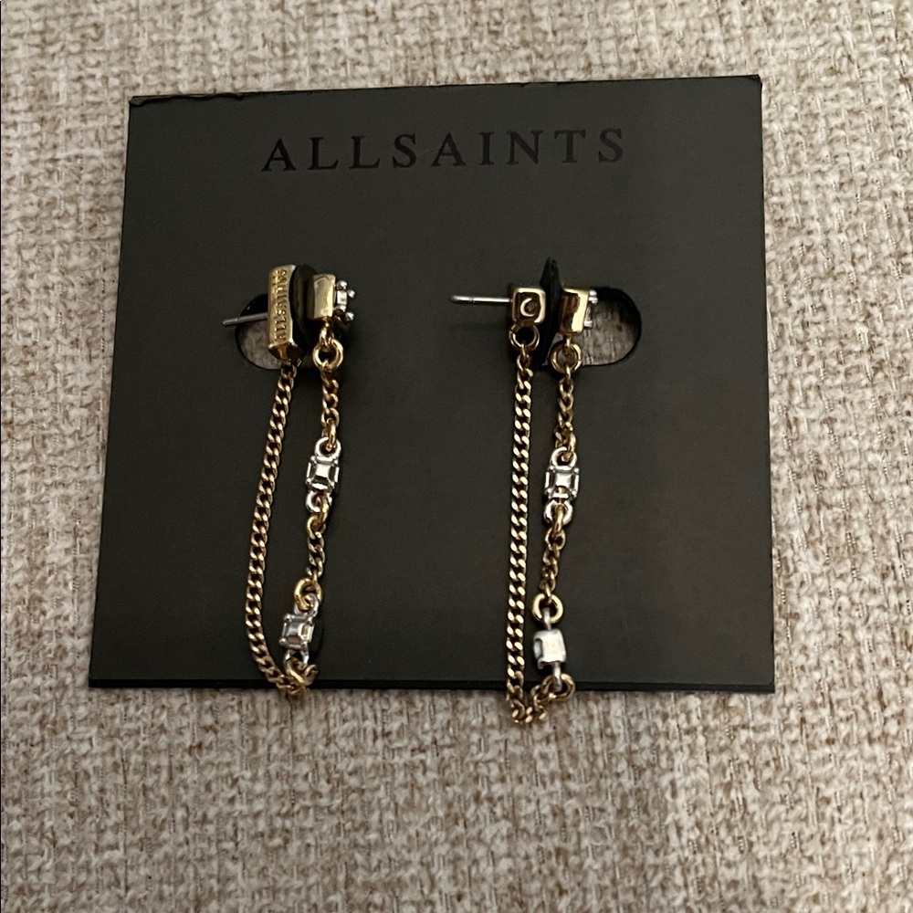 All Saints Gold and Silver Mixed-Chain Drop Earrings
